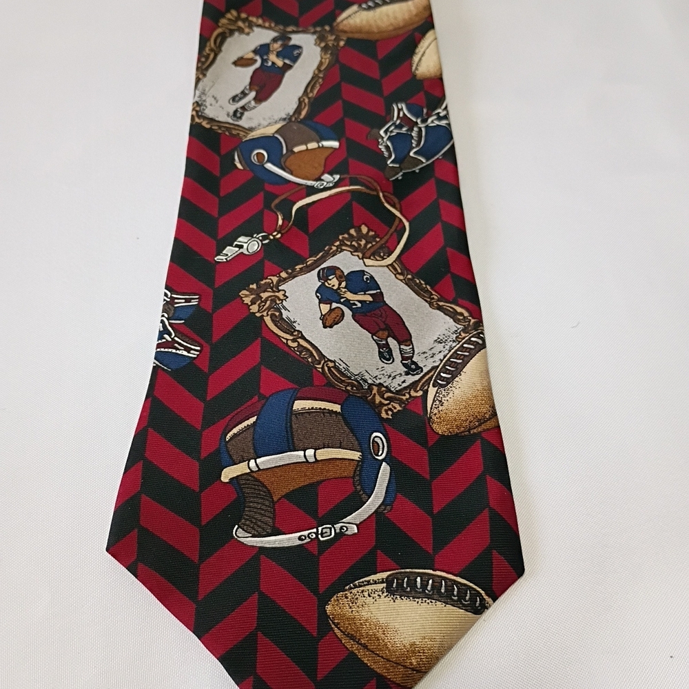 Vintage American Sports Classics All Silk Neck Tie Football Pattern Made In USA